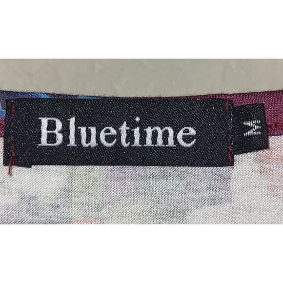 Bluetime Medium Red Floral Swing Dress Pullover Cotton Blend Stretch Waist BOHO - Picture 2 of 13